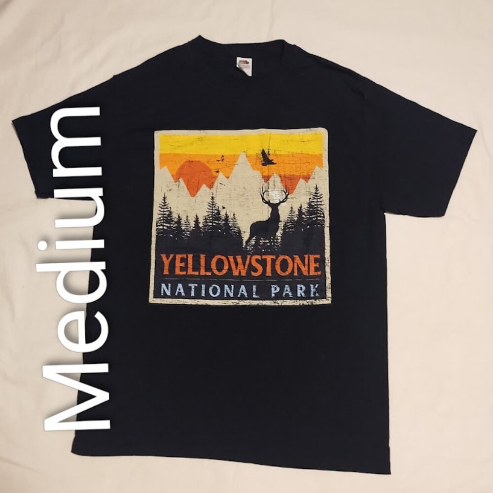 Fruit Of The Loom Mens Tshirt Size Medium Yellowstone National Park Tee Black